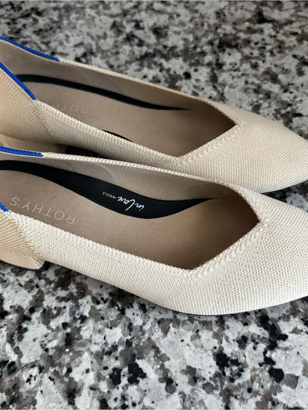 Rothy's The Pointe Pointed Toe Heels in Cream with Blue Trim Women’s 8.5